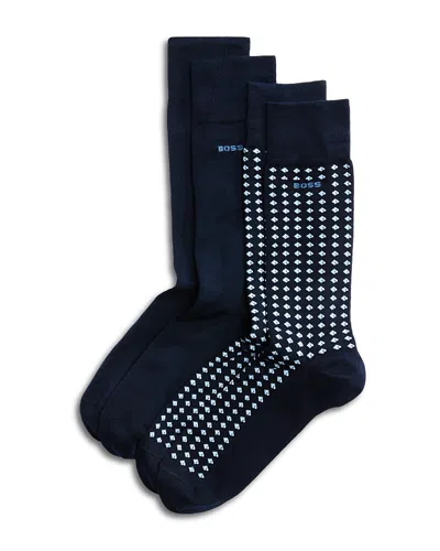 Hugo Boss Mini Pattern Crew Socks, Pack Of 2 In Blue