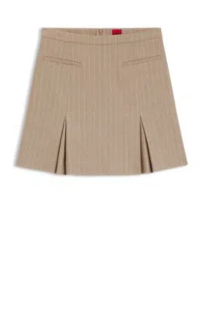 Hugo Boss Mini Skirt In Pinstripe Flannel In Brown
