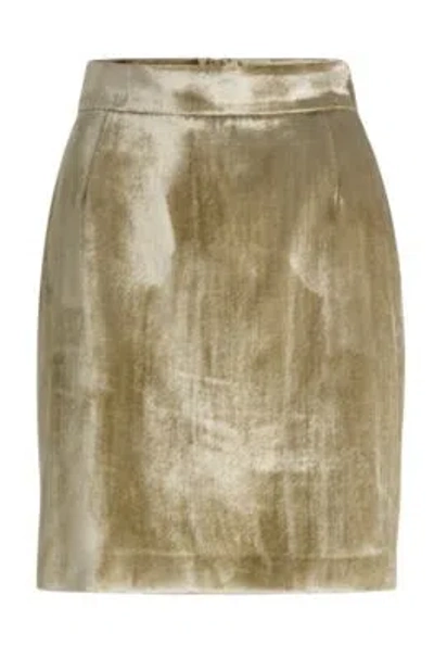 Hugo Boss Mini Skirt In Plush Velvet With Smooth Lining In Light Beige