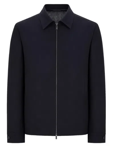 Hugo Boss Minimalist Black Virgin Wool Jacket With Clean Zipper Closure