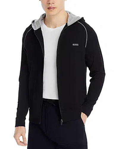 Hugo Boss Mix & Match Cotton Blend Full Zip Hooded Jacket In Black
