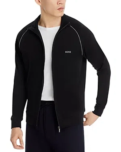 Hugo Boss Mix & Match Cotton Blend Full Zip Jacket In Black