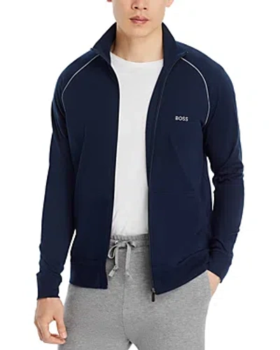 Hugo Boss Mix & Match Cotton Blend Full Zip Jacket In Dark Blue