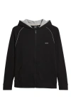Hugo Boss Mix & Match Cotton Blend Full Zip Hooded Jacket In Black