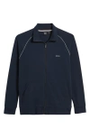 Hugo Boss Mix & Match Cotton Blend Full Zip Jacket In Dark Blue