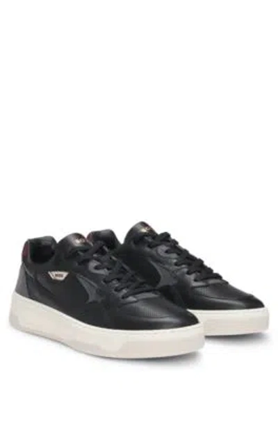 Hugo Boss Mixed-leather Trainers With Layered Upper In Black