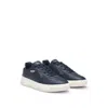 Hugo Boss Mixed-leather Trainers With Layered Upper In Blue