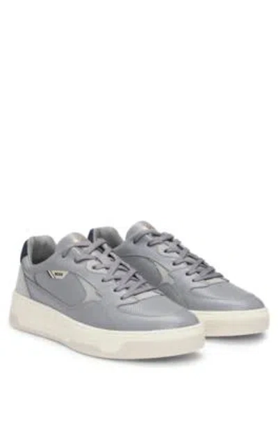 Hugo Boss Mixed-leather Trainers With Layered Upper In Grey