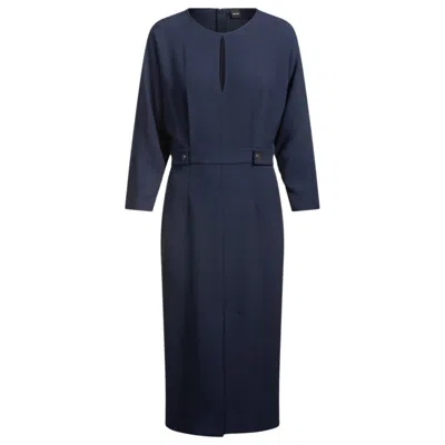 Hugo Boss Mixed-material Dress With Button-tab Waist In Blue