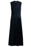 Hugo Boss Boss Farara Mixed Media Sleeveless Pleated Dress In Dark Blue