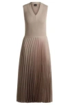 Hugo Boss Boss Farara Mixed Media Pleated Sleeveless Dress In Light Beige