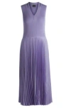 Hugo Boss Mixed-material Dress With Pliss Skirt In Purple