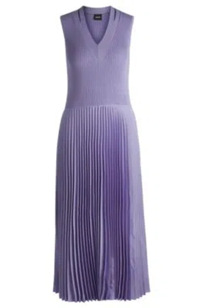 Hugo Boss Mixed-material Dress With Pliss Skirt In Purple
