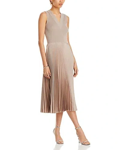 Hugo Boss Mixed Material Dress With Plisse Skirt In Neutral
