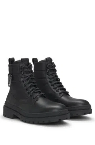 Hugo Boss Mixed-material Half Boots With Carabiner Hook In Black