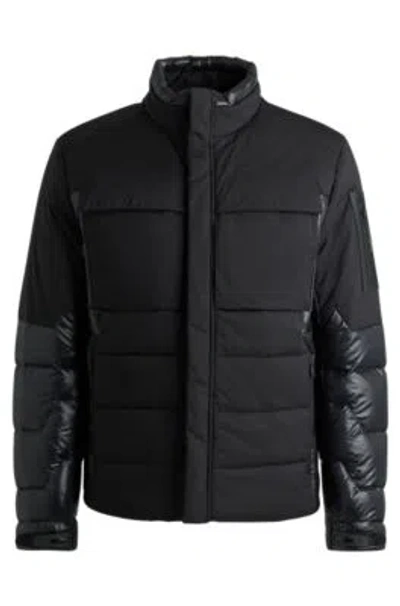 Hugo Boss Mixed-material Jacket With Down Filling In Black