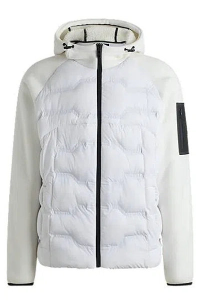 Hugo Boss Mixed-material Jacket With Quilted Front In White