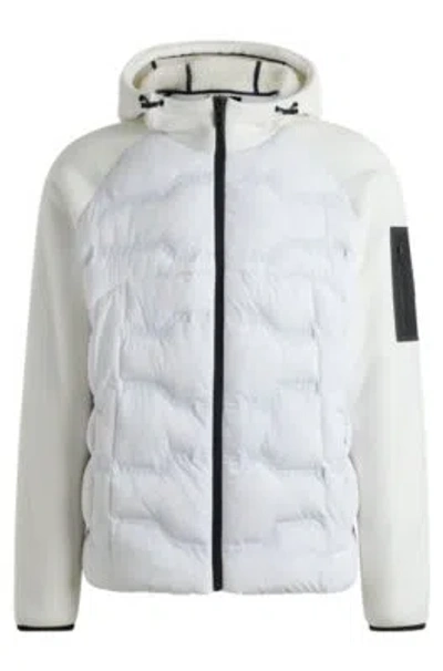 Hugo Boss Mixed-material Jacket With Quilted Front In White