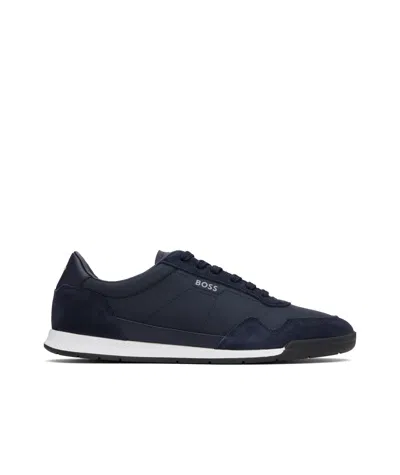 HUGO BOSS MIXED-MATERIAL LACE-UP SNEAKERS