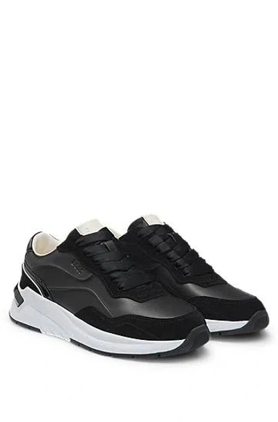 Hugo Boss Mixed-material Lace-up Trainers With Suede Trims In Black