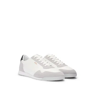 Hugo Boss Mixed-material Lace-up Trainers With Suede Trims In White