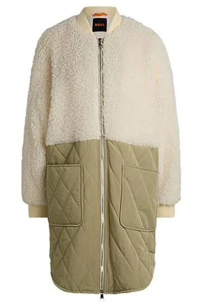 Hugo Boss Mixed-material Liner Jacket With Two-way Zip In White