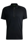 Hugo Boss Mixed-material Polo Shirt With Decorative Reflective Logo In Black