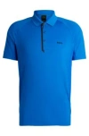 Hugo Boss Mixed-material Polo Shirt With Decorative Reflective Logo In Light Blue
