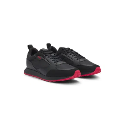 HUGO BOSS MIXED-MATERIAL TRAINERS WITH BRANDED ACCENTS