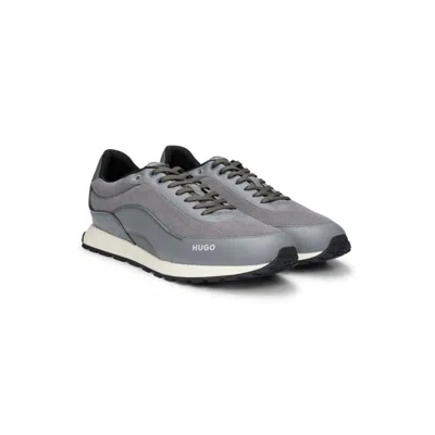 Hugo Boss Mixed-material Trainers With Corduroy-effect Trims In Gray