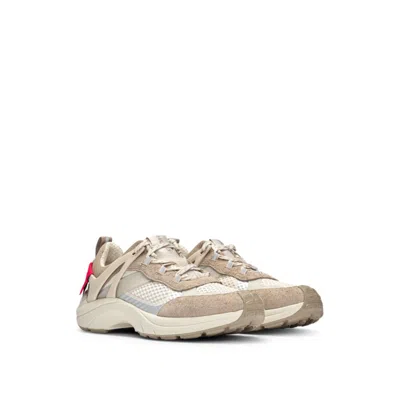 Hugo Boss Mixed-material Trainers With Decorative Reflective Effects In Beige