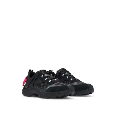 Hugo Boss Mixed-material Trainers With Decorative Reflective Effects In Black