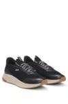 Hugo Boss Mixed-material Trainers With Fishbone Sole And Signature Accents In Black