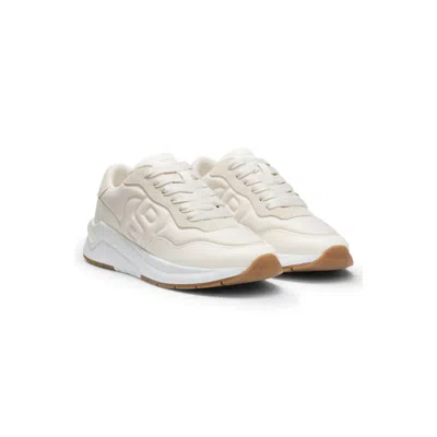 Hugo Boss Mixed-material Trainers With Large Double B Monogram In White