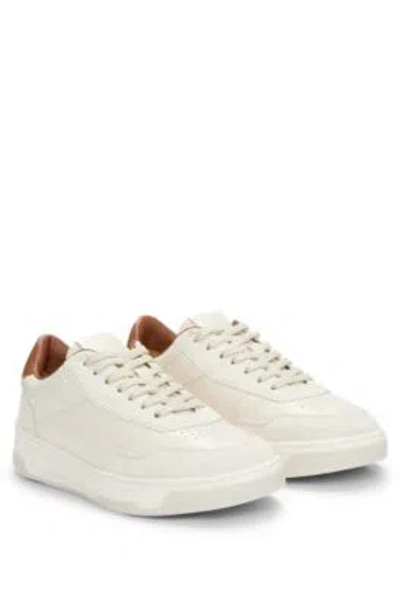 Hugo Boss Mixed-material Trainers With Leather Trims In White
