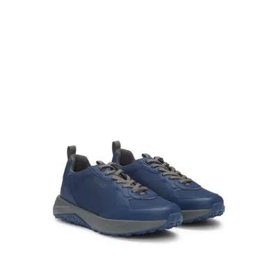 HUGO BOSS MIXED-MATERIAL TRAINERS WITH LOGO-TAPE TRIM