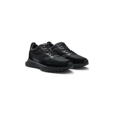 Hugo Boss Mixed-material Trainers With Mesh And Leather In Black