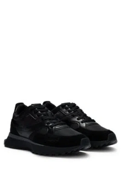 HUGO BOSS MIXED-MATERIAL TRAINERS WITH MESH AND LEATHER
