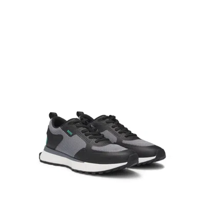 Hugo Boss Mixed-material Trainers With Mesh Details And Branding In Grey