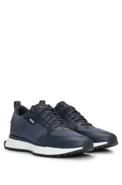 Hugo Boss Mixed-material Trainers With Mesh Details And Branding In Light Blue