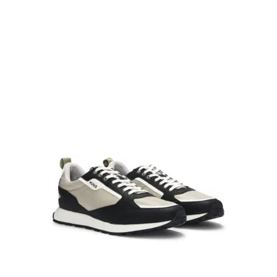 Hugo Boss Mixed-material Trainers With Ripstop And Faux Leather In Beige
