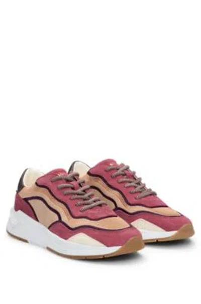 Hugo Boss Mixed-material Trainers With Suede And Faux Leather In Light Red