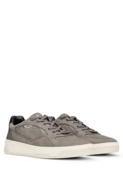 Hugo Boss Mixed-material Trainers With Suede And Leather In Grey