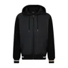HUGO BOSS MIXED-MATERIAL ZIP-UP HOODIE WITH SIGNATURE-STRIPE TRIMS