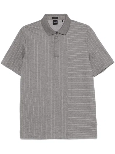 Hugo Boss Mixed-stripes Polo Shirt In Grey