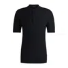 Hugo Boss Mixed-structure Knit Polo In Silk In Blue