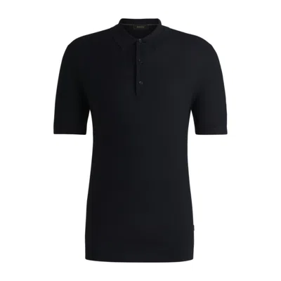 Hugo Boss Mixed-structure Knit Polo In Silk In Blue