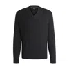 Hugo Boss Mixed-structure V-neck Sweater In Wool In Grey