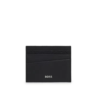 Hugo Boss Mixed-texture Card Holder With Logo Trim In Black