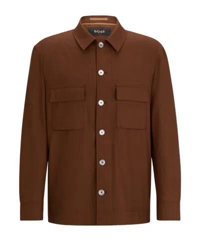 Hugo Boss Mélange-effect Shirt Jacket In Brown